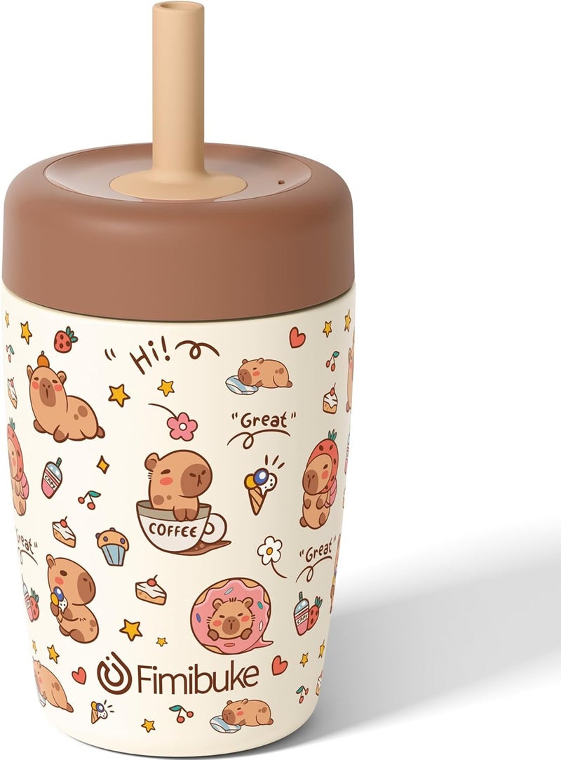 Fimibuke Kids & Toddler Cups Spill Proof, 12 OZ Capybara Insulated Sippy Cups for Toddlers Boys Girls, Toddler Straw Tumbler, Stainless Steel Kids Water Bottle with Twist Lids & Silicone Straw, 1 Pack - Image 1